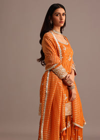 Orange Sequins Kurti Sharara Set With Chanderi Banarasi Dupatta