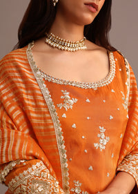 Orange Sequins Kurti Sharara Set With Chanderi Banarasi Dupatta