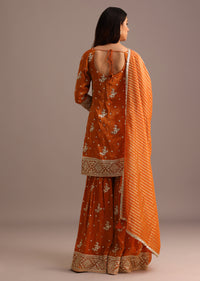 Orange Sequins Kurti Sharara Set With Chanderi Banarasi Dupatta