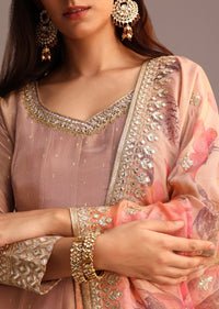 Purple Mauve Embroidered Anarkali Suit With Floral Printed Dupatta