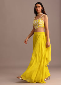 Yellow Embellished Croptop Palazzo Set With Dupatta