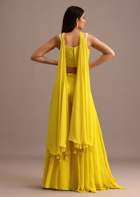 Yellow Embellished Croptop Palazzo Set With Dupatta