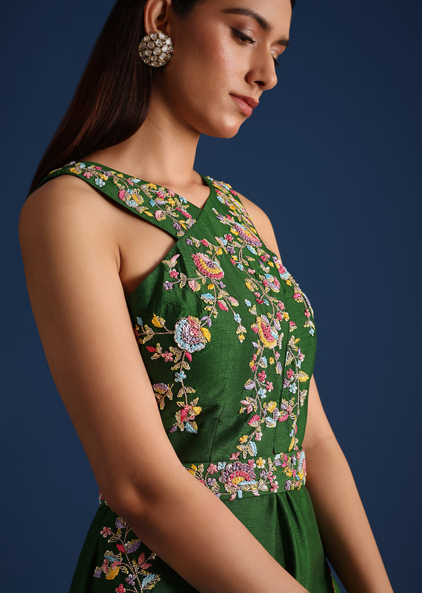 Green Resham Work Jumpsuit