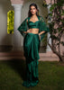 Bottle Green Net Hand Work Fusion Draped Skirt Set