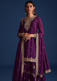 Purple Sequin Embellished Kurta And Palazzo Set