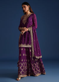 Purple Sequin Embellished Kurta And Palazzo Set