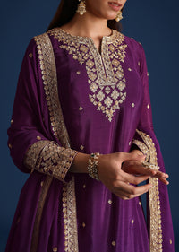 Purple Sequin Embellished Kurta And Palazzo Set