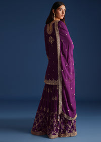 Purple Sequin Embellished Kurta And Palazzo Set