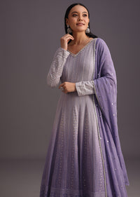 Purple Lucknowi Anarkali With Sequin Work Dupatta