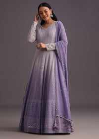 Purple Lucknowi Anarkali With Sequin Work Dupatta