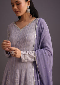 Purple Lucknowi Anarkali With Sequin Work Dupatta