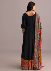 Black Embroidered Anarkali With Printed Dupatta