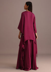 Wine Embroidered Kurta Palazzo Suit