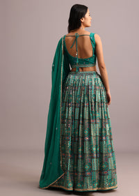 Aqua Green Banarasi Silk Embroidered Lehenga With Butti Work Organza Dupatta