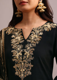 Black Embroidered Kurti Set With Bandhani print Chanderi Dupatta