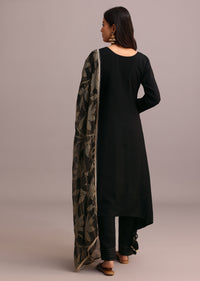 Black Embroidered Kurti Set With Bandhani print Chanderi Dupatta