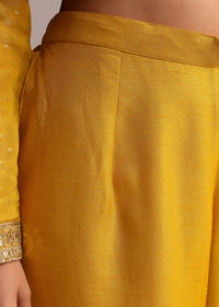 Yellow Sequins Work On Kurti And Silk Blend Pant With Banarasi Weave Dupatta