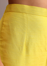 Yellow Embroidered Anarkali Pant Suit With Net Dupatta