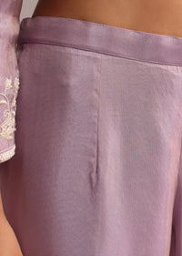 Purple Embroidered Kurta Set With Butti Work On Organza Dupatta