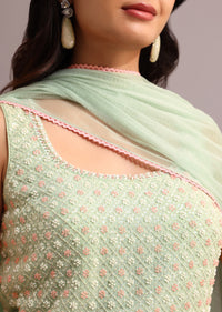 Green Embellished Sharara Set With Net Dupatta