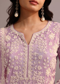 Purple Embroidered Sharara Set With Butti Work On Organza Dupatta