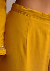 Yellow Embroidered Kurta Pant Set With Organza Dupatta