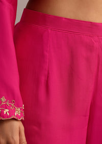 Pink Embroidered Kurta Pant Set With Organza Dupatta