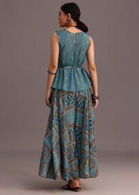 Blue Printed Kurti Palazzo Set With Embroidery