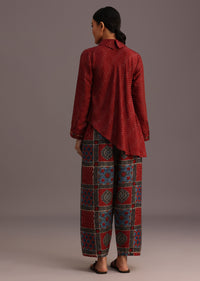 Red Printed Shirt And Pant With Embroidery