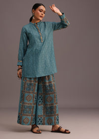 Blue Printed Kurti With Palazzo Set