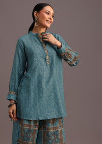 Blue Printed Kurti With Palazzo Set