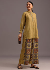 Mehendi Green Ajrakh Printed Kurti With Palazzo Set