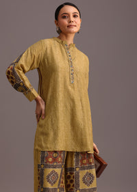 Mehendi Green Ajrakh Printed Kurti With Palazzo Set