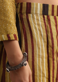 Yellow Ajrakh Printed Kurti With Stripe Printed Salwar