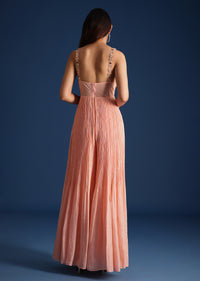 Peach Cutdana Work Pleated Jumpsuit