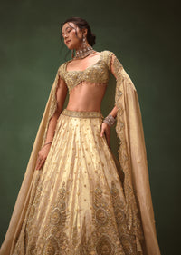 Dusty Pink Brocade Hand Embroidered Bridal Lehenga With Two Dupattas