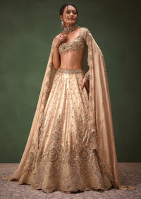 Dusty Pink Brocade Hand Embroidered Bridal Lehenga With Two Dupattas