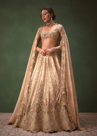 Dusty Pink Brocade Hand Embroidered Bridal Lehenga With Two Dupattas