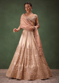 Peach Brocade Embroidered Bridal Lehenga With Two Dupattas