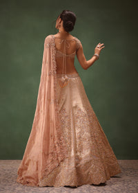 Peach Brocade Embroidered Bridal Lehenga With Two Dupattas