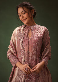 Lilac Embroidered Short Kurti Suit With Bell Bottom Pant