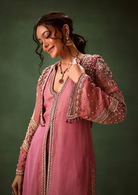 Mauve Straight Kurta With Embroidered Jacket And Bell Bottom Pants