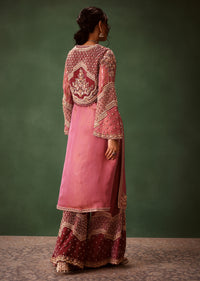 Mauve Straight Kurta With Embroidered Jacket And Bell Bottom Pants