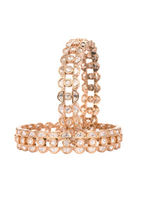 Kundan Polki Handcrafted Mixed Metal Bangles In Rose Gold