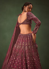 Magenta Embroidered Bridal Lehenga With Full Sleeves Blouse And Dupatta