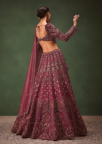 Magenta Embroidered Bridal Lehenga With Full Sleeves Blouse And Dupatta