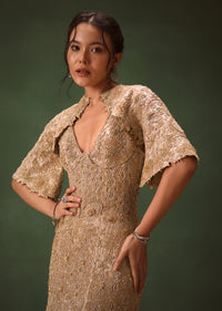 Beige Heavy Embroidered Gown With Jacket