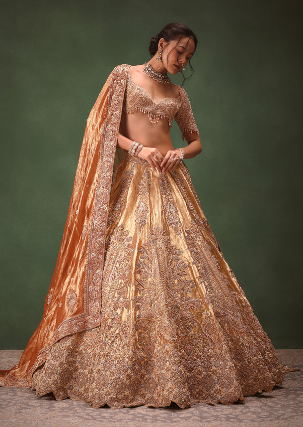 Gold Hand Embroidered Lehenga Set With Zardosi and Gold Sequence Work