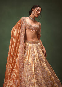 Gold Hand Embroidered Lehenga Set With Zardosi and Gold Sequence Work