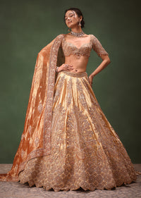 Gold Hand Embroidered Lehenga Set With Zardosi and Gold Sequence Work